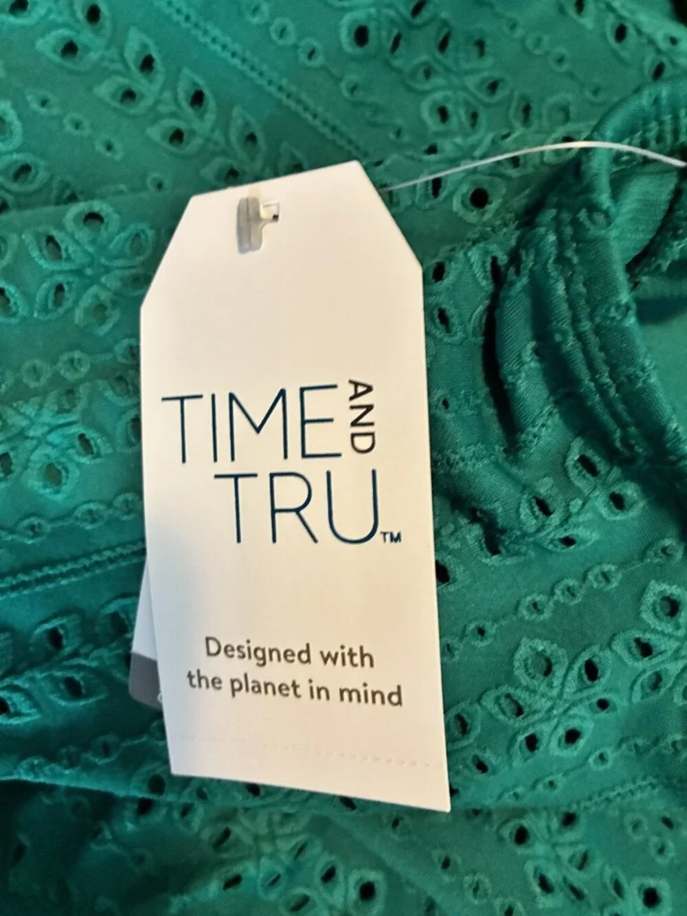 Time and Tru Womens Emerald Green Eyelet One Piece Swimsuit Cheeky High Leg M